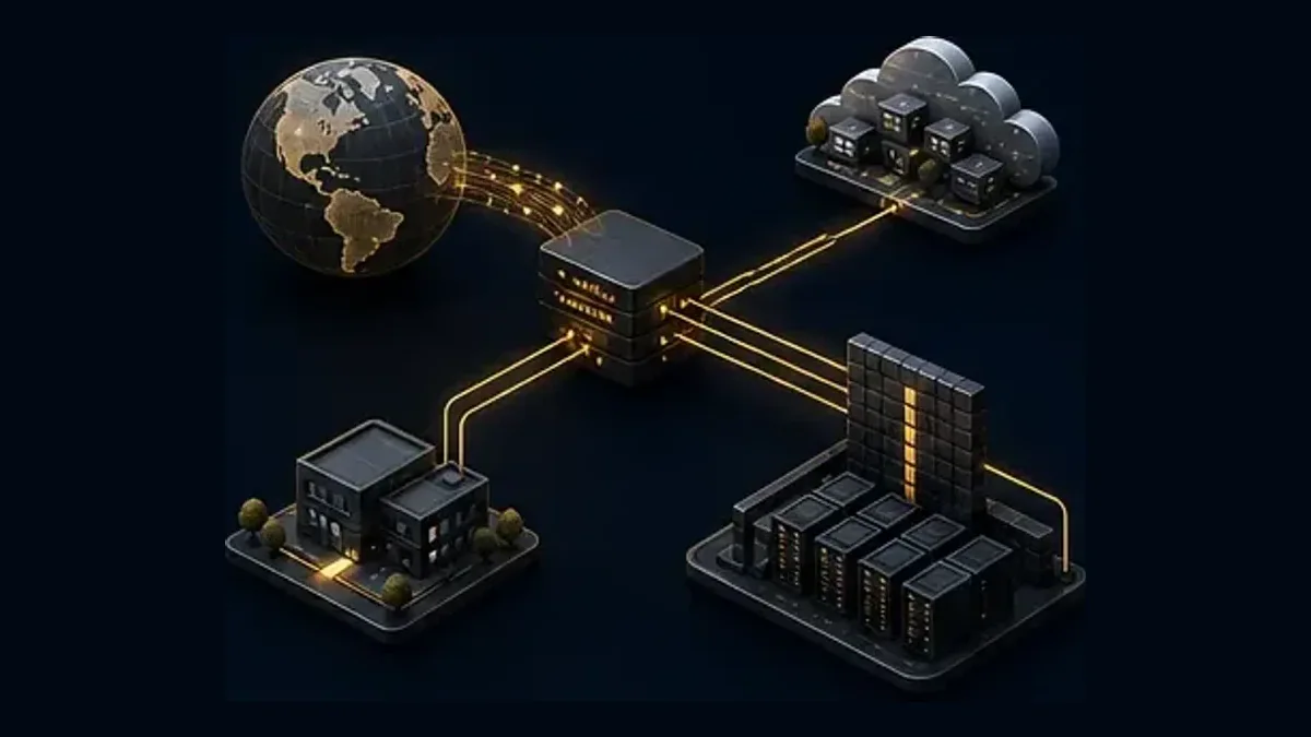 Enterprise network security architecture connecting the internet edge, firewall, branches, data center, and cloud